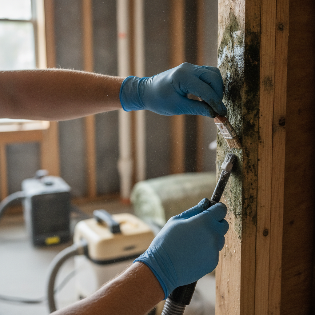 Mold Remediation no peoples faces just hand